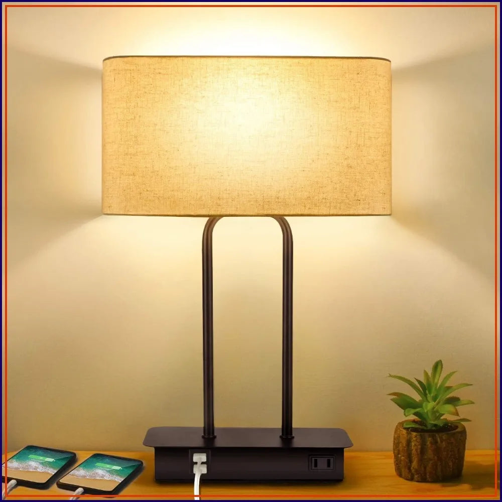 3-Way Dimmable Touch Table Lamp with 2 USB Ports and AC Outlet,