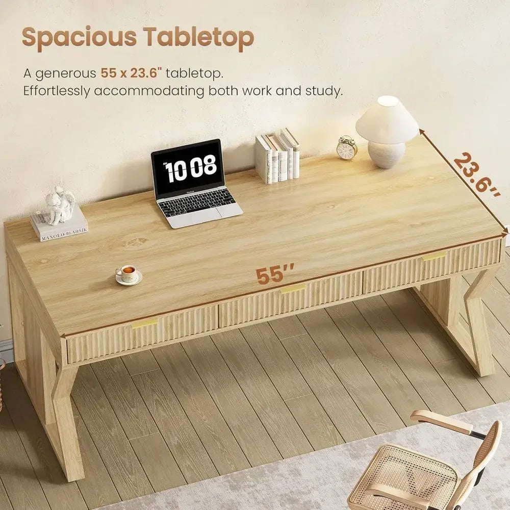 55-inch Natural Oak Executive Home Office Desk