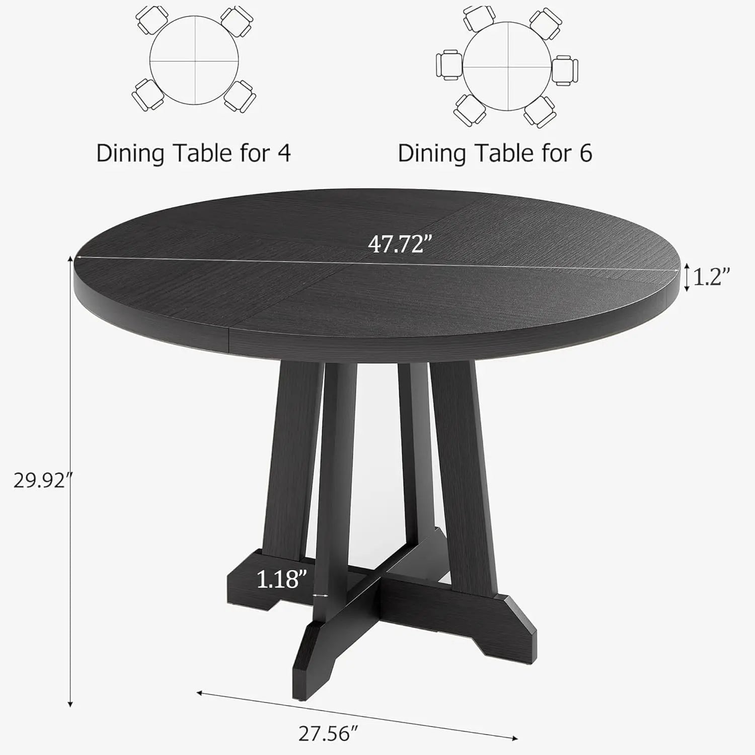 Round Dining Table For 4  With Wooden Base