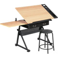 Adjustable Height Artist Desk with Storage Drawers and Stool