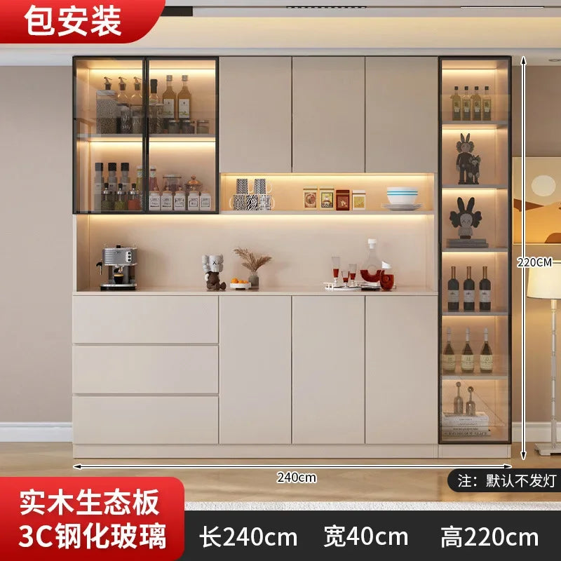 Kitchen Cabinet Sideboards Tall Cabinet with Glass Doors and Drawer Wine Cabinet Pantry Hunch with Shelves Kitchen Island