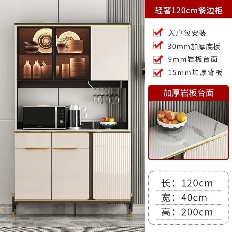 Luxury Pantry Cabinet Kitchen Hutch Buffet Sideboard Oven Countertop Storage Microwave Cabinet with 3 Door Living Room Furniture