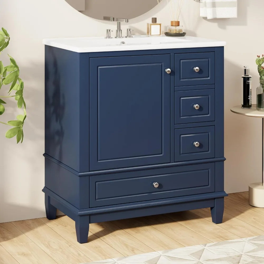 30" Blue Bathroom Vanity w/ Ceramic Sink