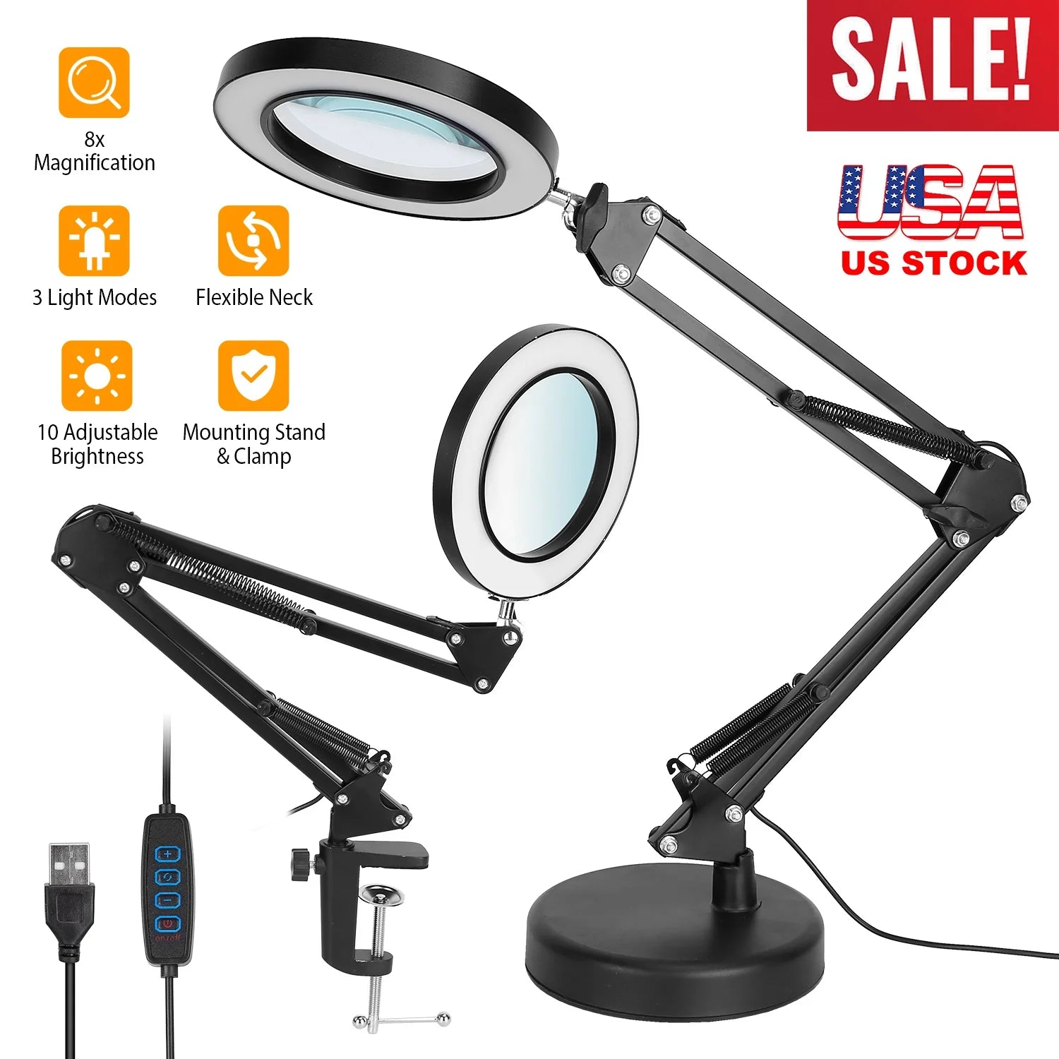 2-in-1 8X LED Magnifying Lamp with Light,
