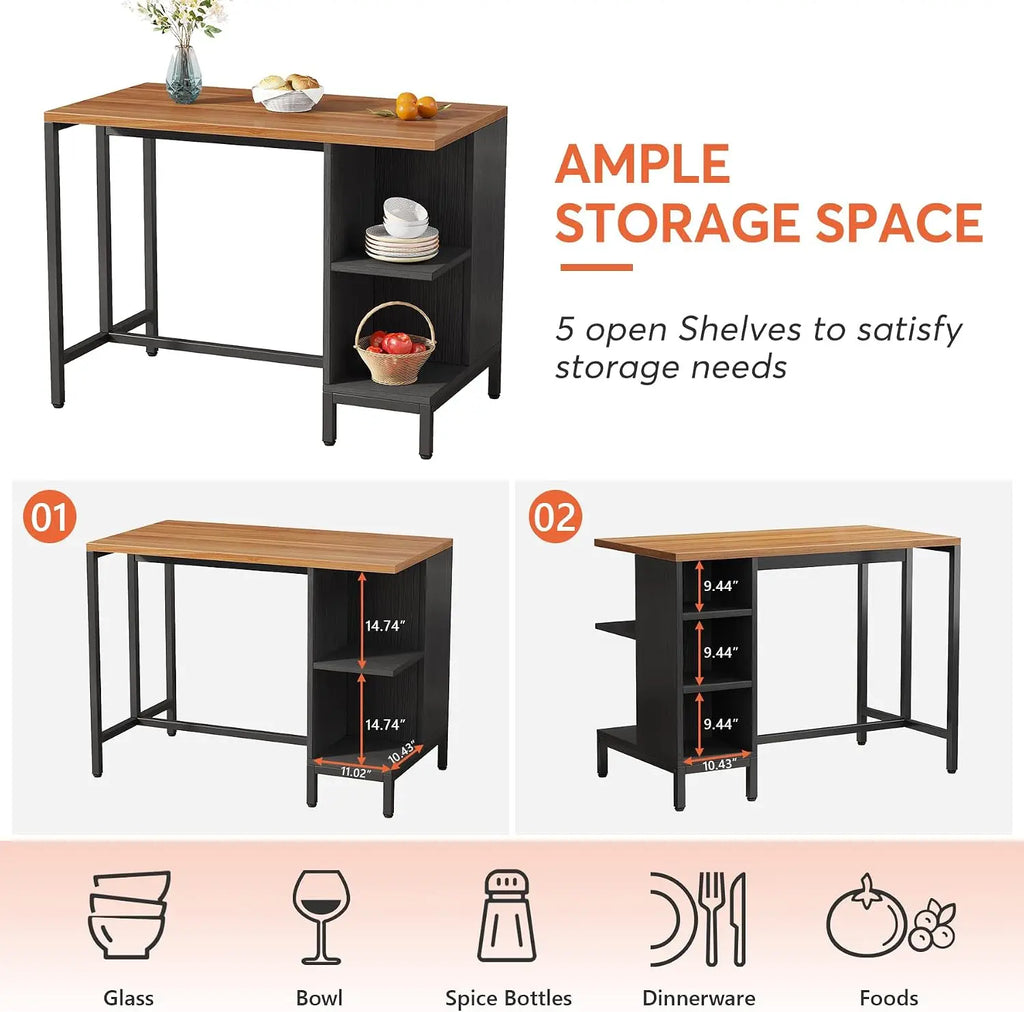 Kitchen Island Bar Table With Five Open Storage Shelves