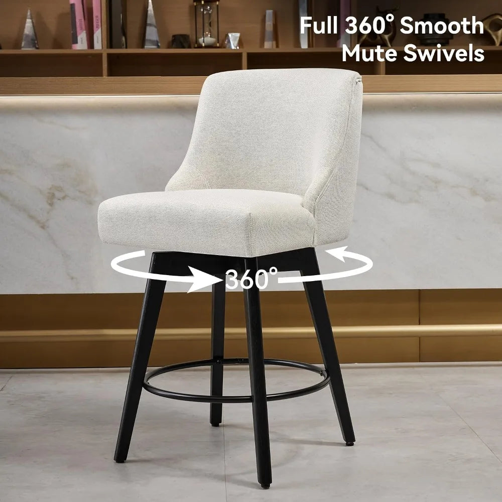 26" Swivel Counter Height Bar Stools Set of 2, Linen Fabric