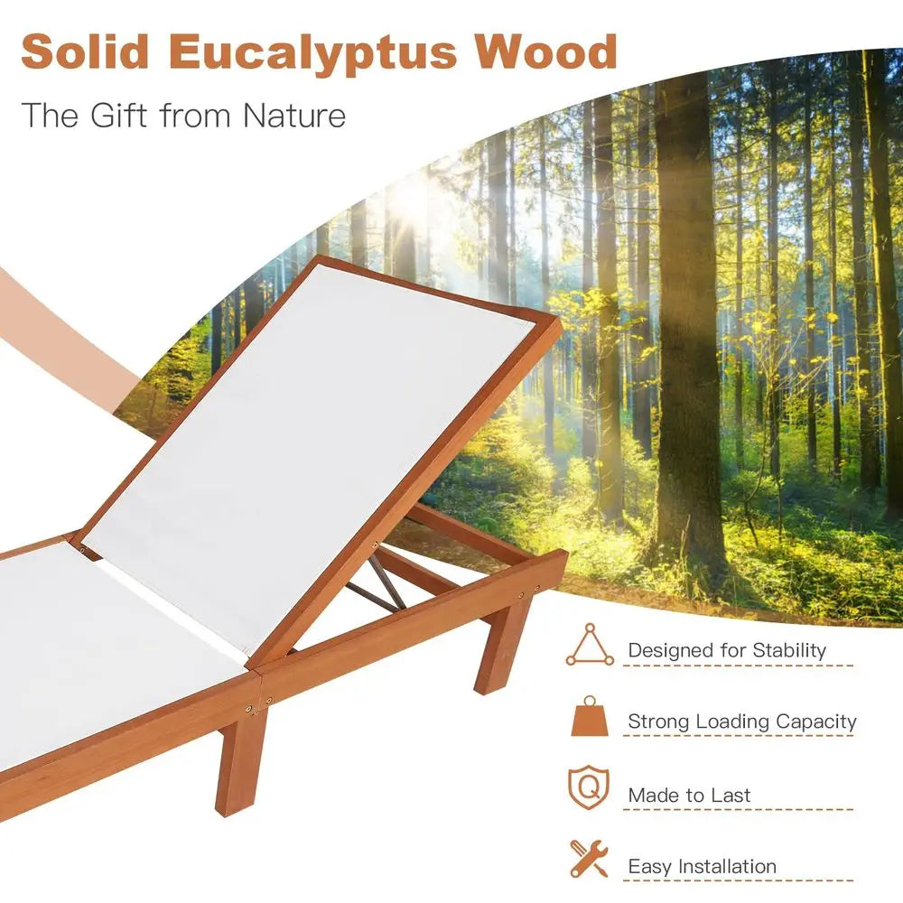 Set of 2 Patio Wood Chaise Lounge Chairs