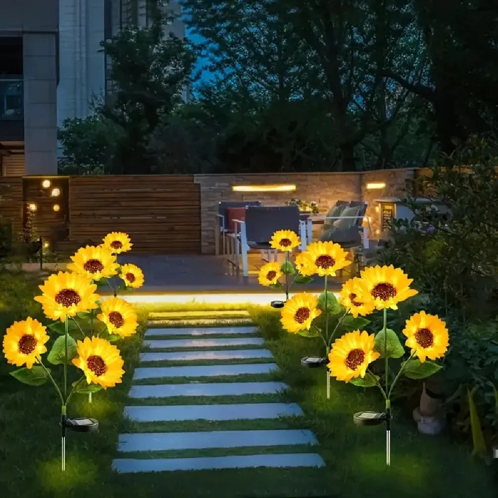 1PC 1/3 Heads Sunflower Solar LED Lights,Warm White Atmosphere Outdoor Decoration
