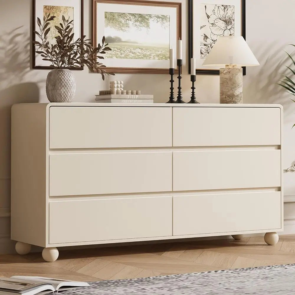 3-Piece Bedroom Set: 6-Drawer Dresser & 2 Nightstands with Curved Design