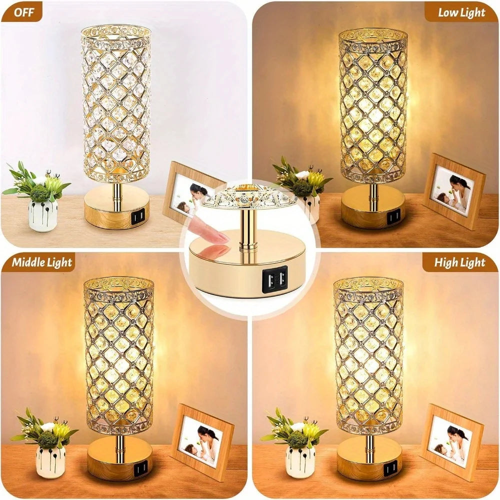 Set of 2 Modern Touch Control Table Lamps with USB- Ports