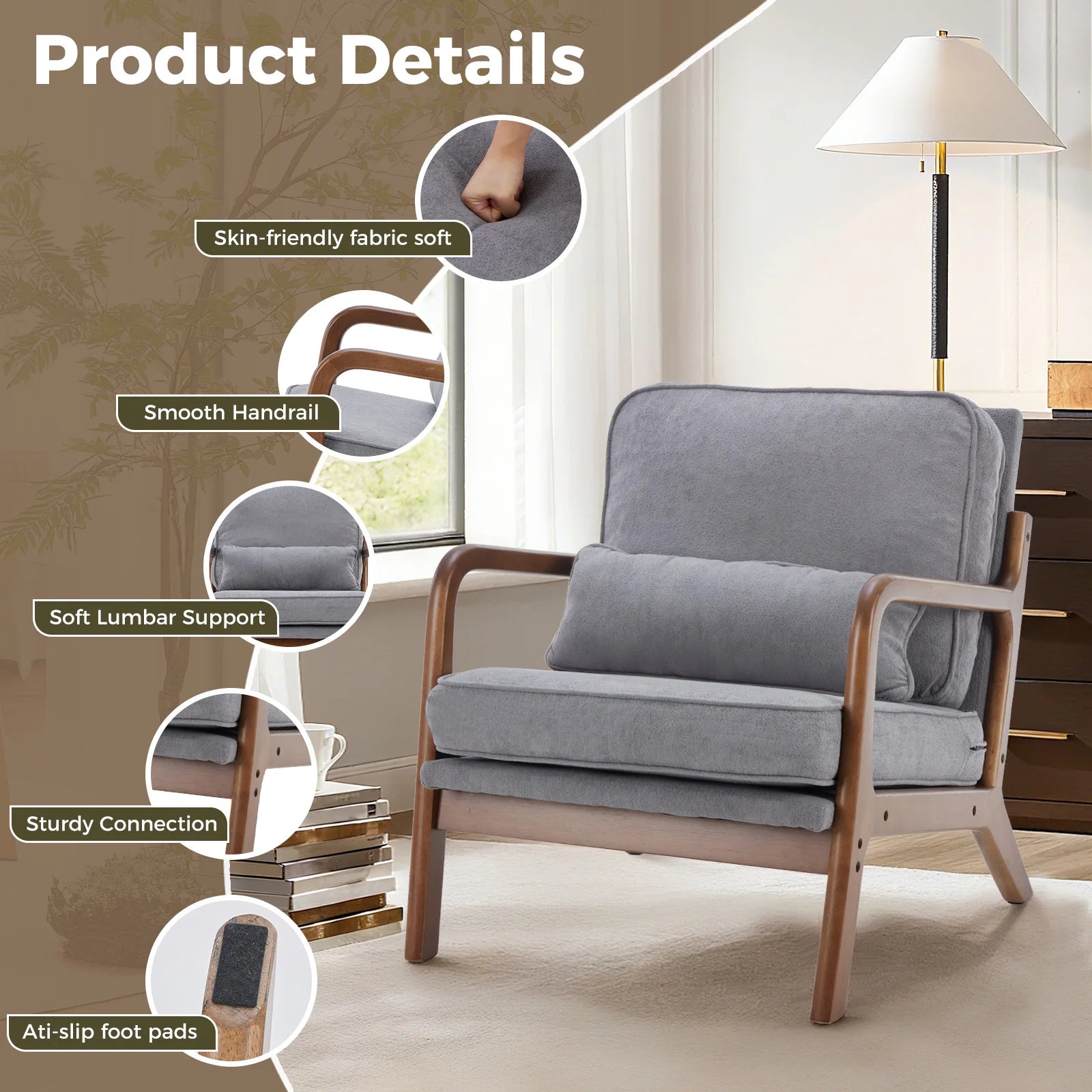 Modern Chair Solid Wooden Frame