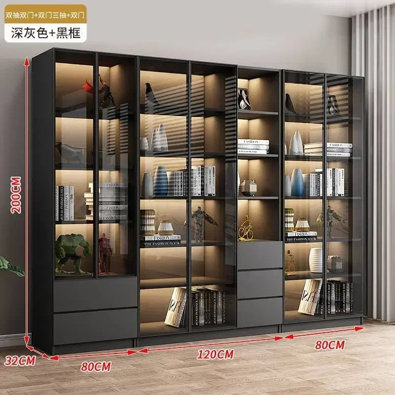 Modern Living Room Cabinet Bookcase with Glass Door Display