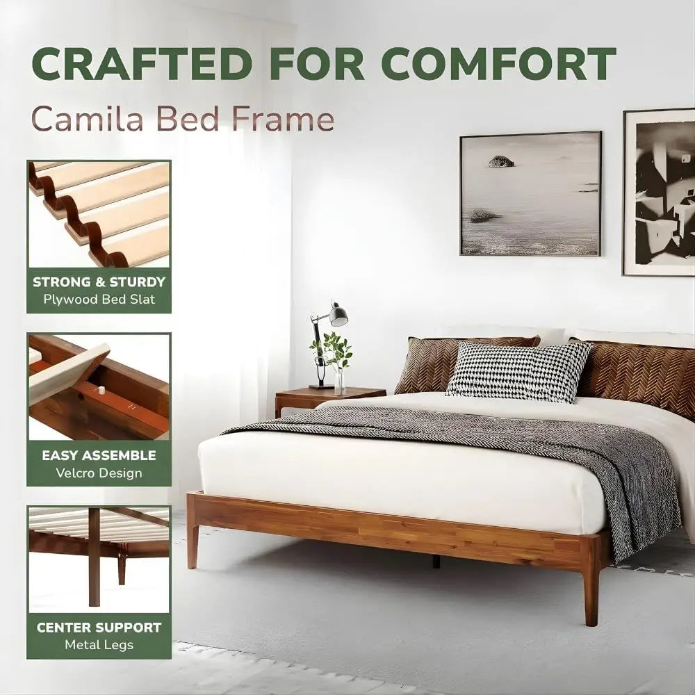 Japanese-Inspired 14 Queen Bed with Wooden Slats, No Box Spring Required, Modern Design, Easy Assembly
