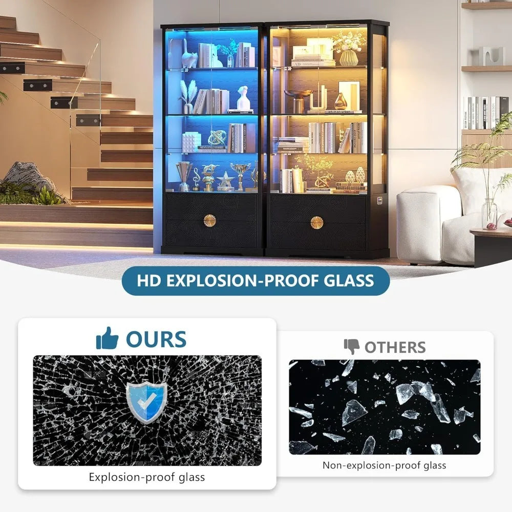 RGB Glass Display Cabinet with Door, 4-Tier Curio Cabinet