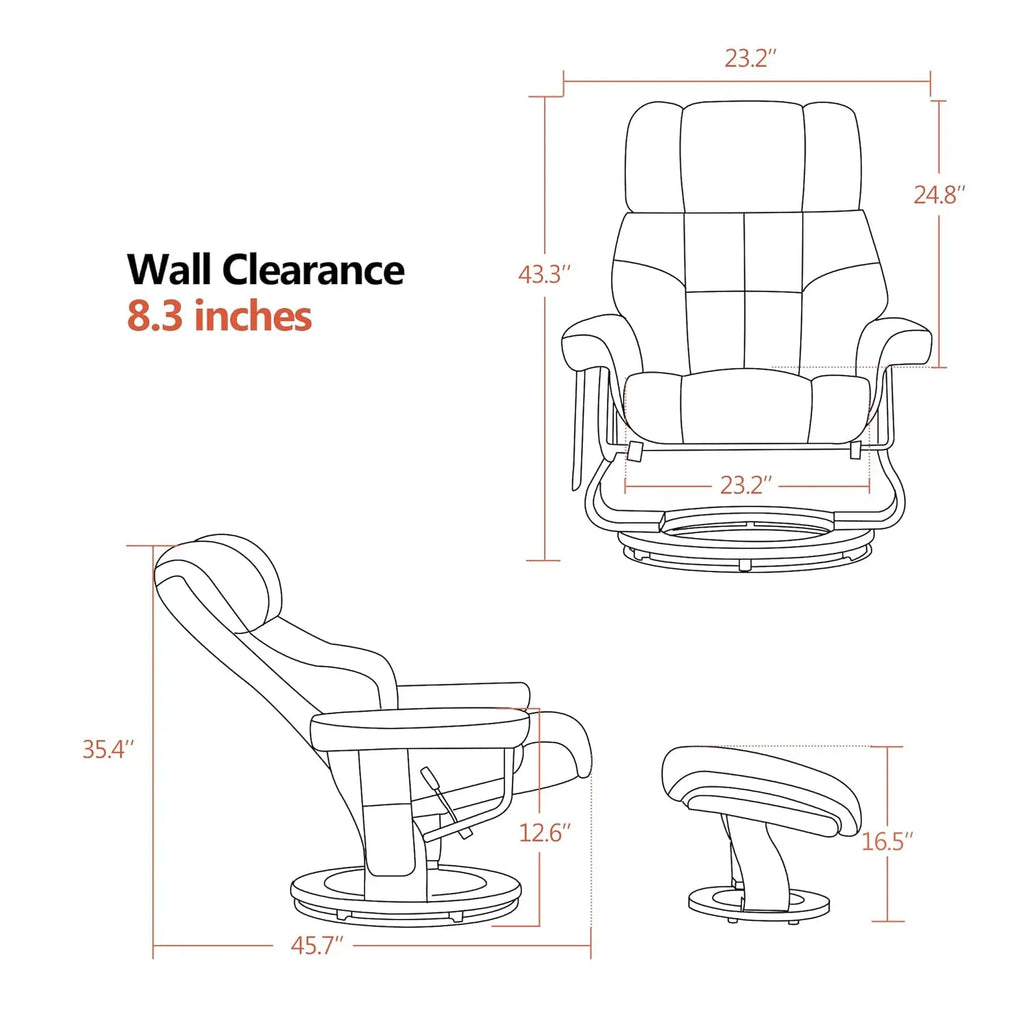 Manual Swivel Recliner Chair with Ottoman