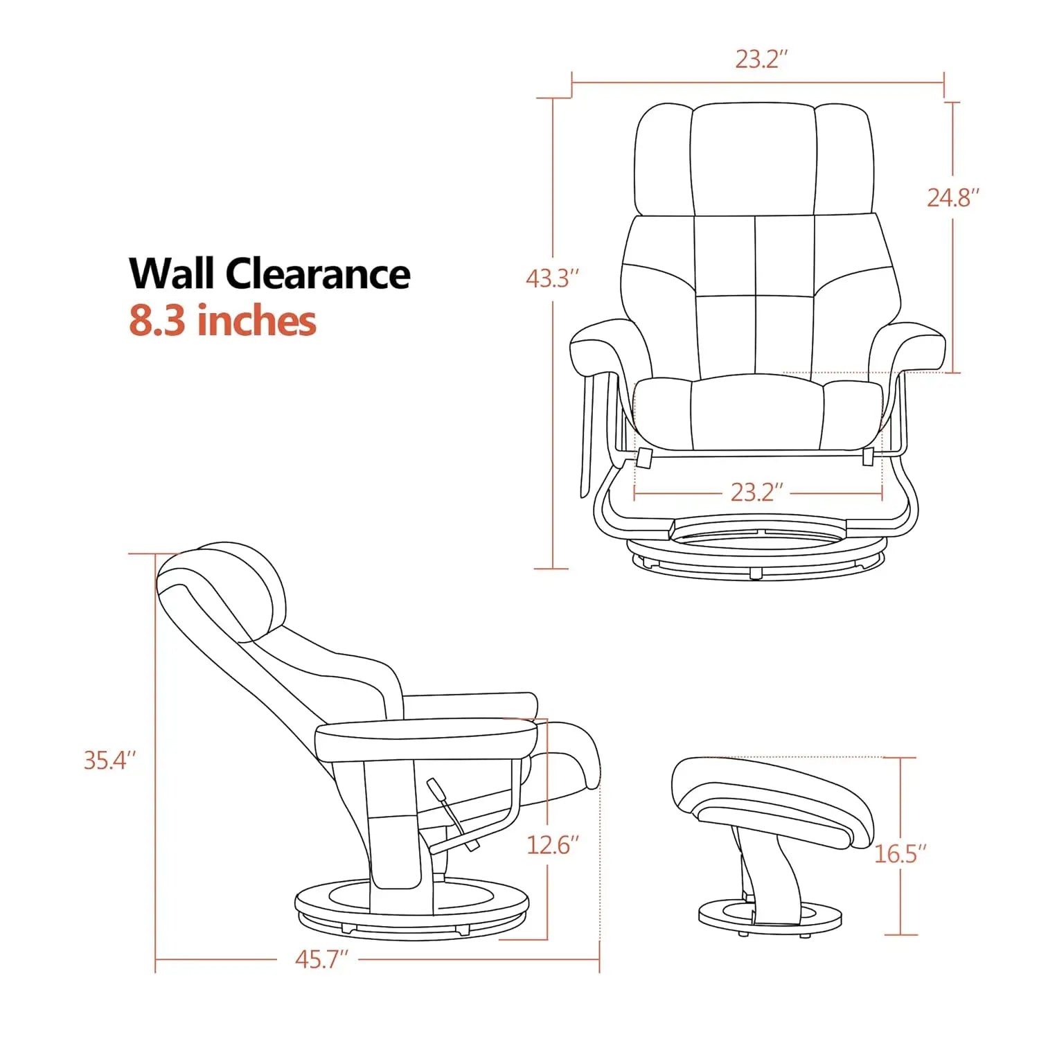 Manual Swivel Recliner Chair with Ottoman