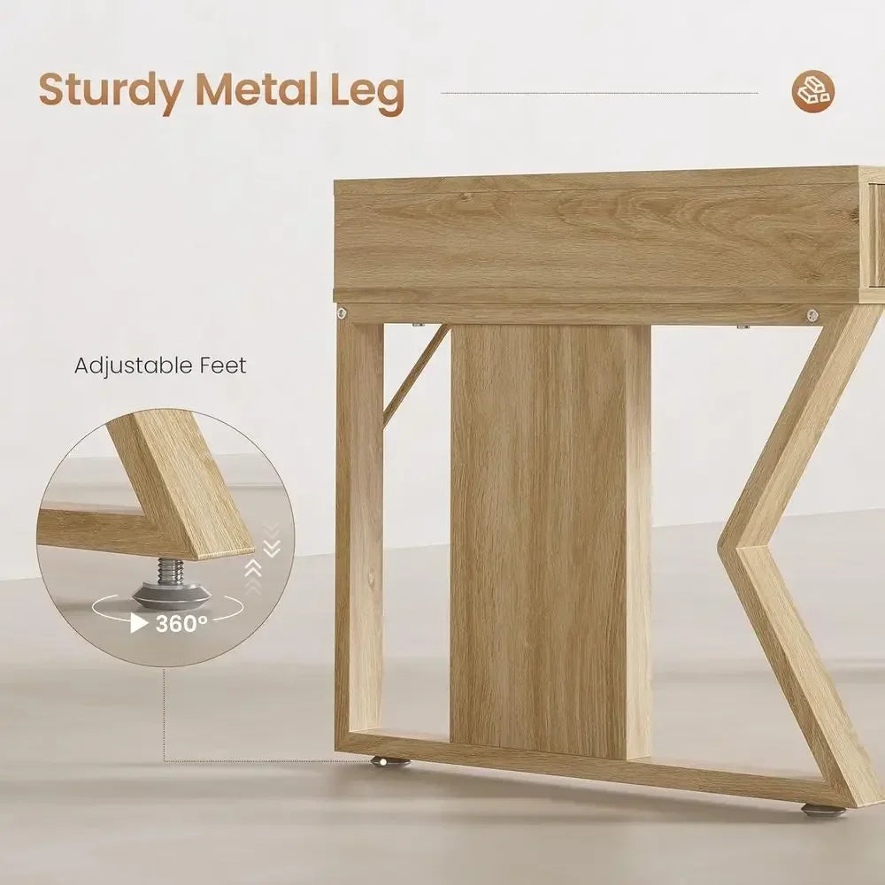 55-inch Natural Oak Executive Home Office Desk