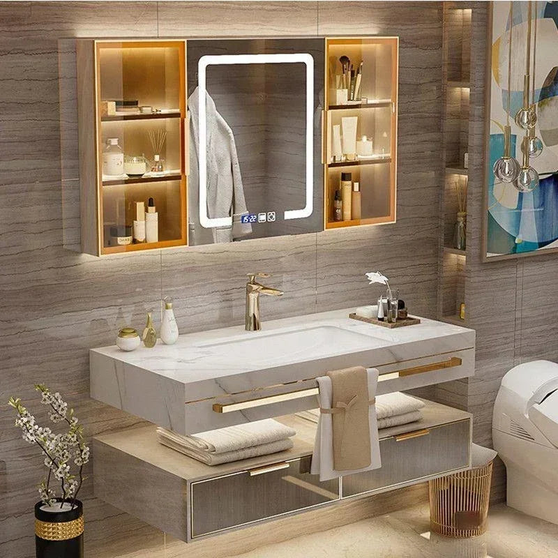 Bathroom Cabinet  Slate Smart Mirror  Double Washbasin