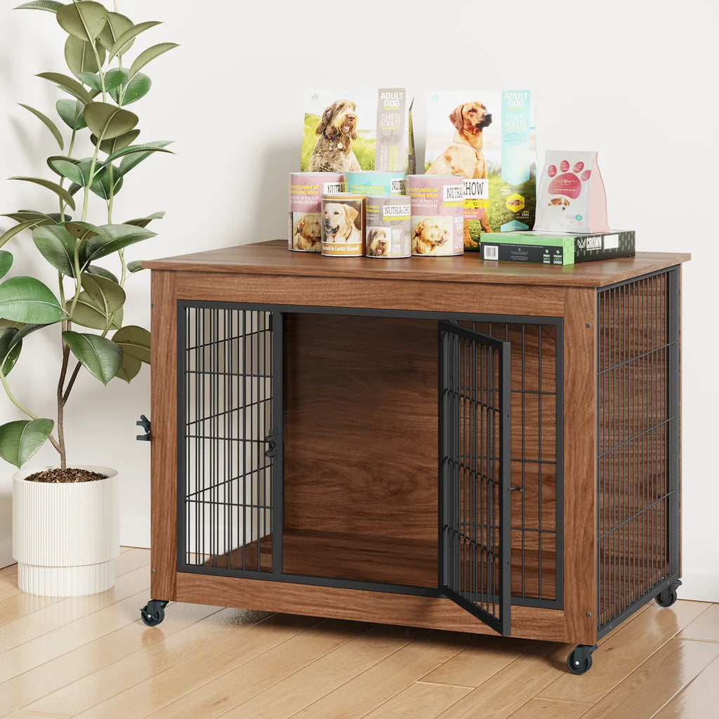 38.6" Dog Crate Furniture with Wheels for Small Dogs