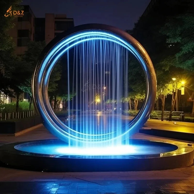 Garden Decorative Art Metal LED Light Ring Waterfall