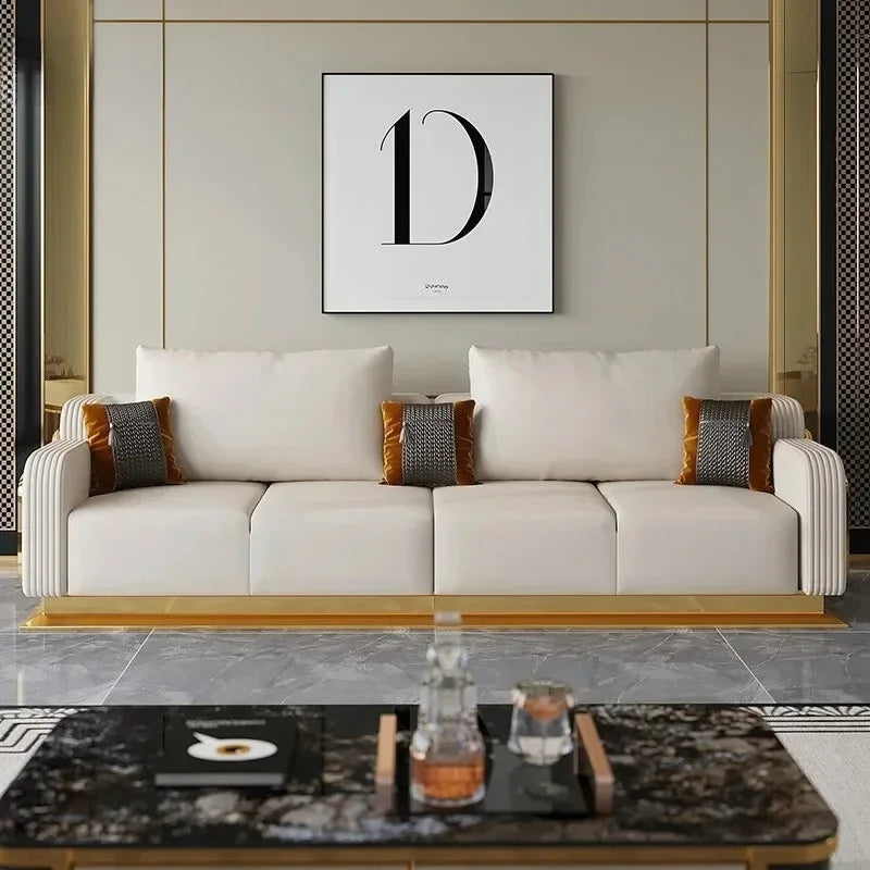 Modern Luxury Leather with Wooden Sofa Set