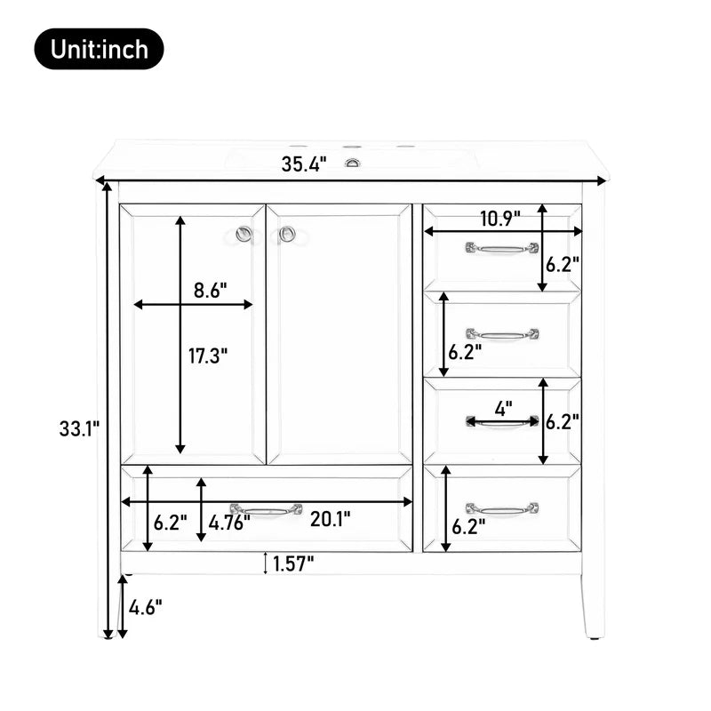 36" Blue Bathroom Vanity with Sink