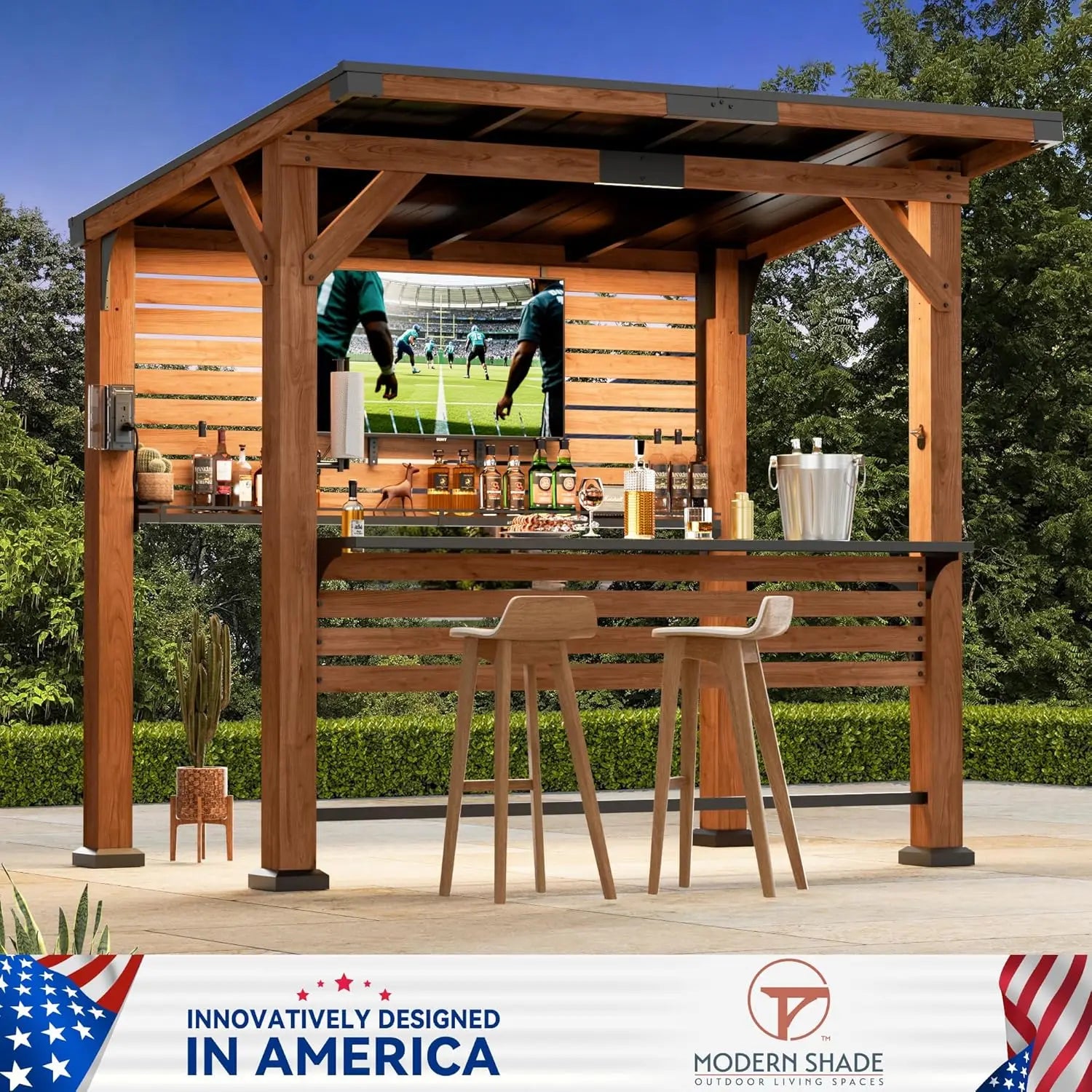 Cedar Wood Outdoor Bar and Grill Gazebo with Shelves