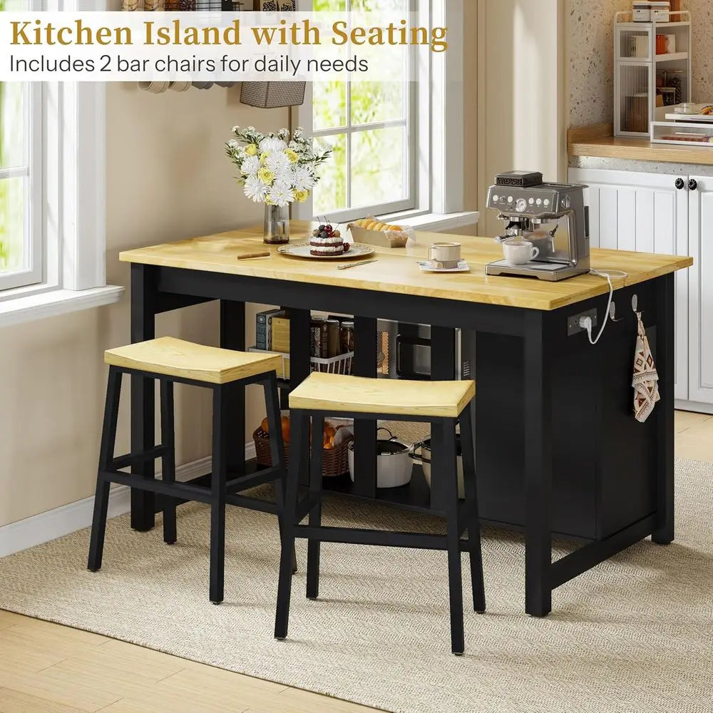 47 Solid Rubberwood Kitchen Island with Storage