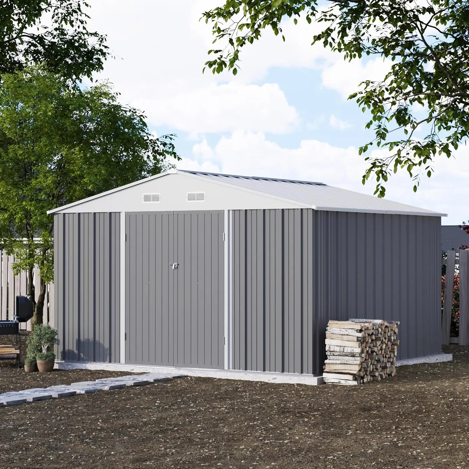 10x10ft Metal Outdoor Storage Shed Lockable