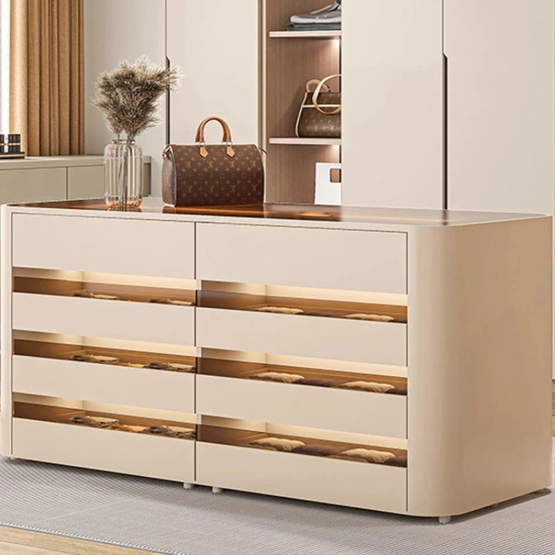 Wooden wardrobe island chest drawers jewelry storage with LED