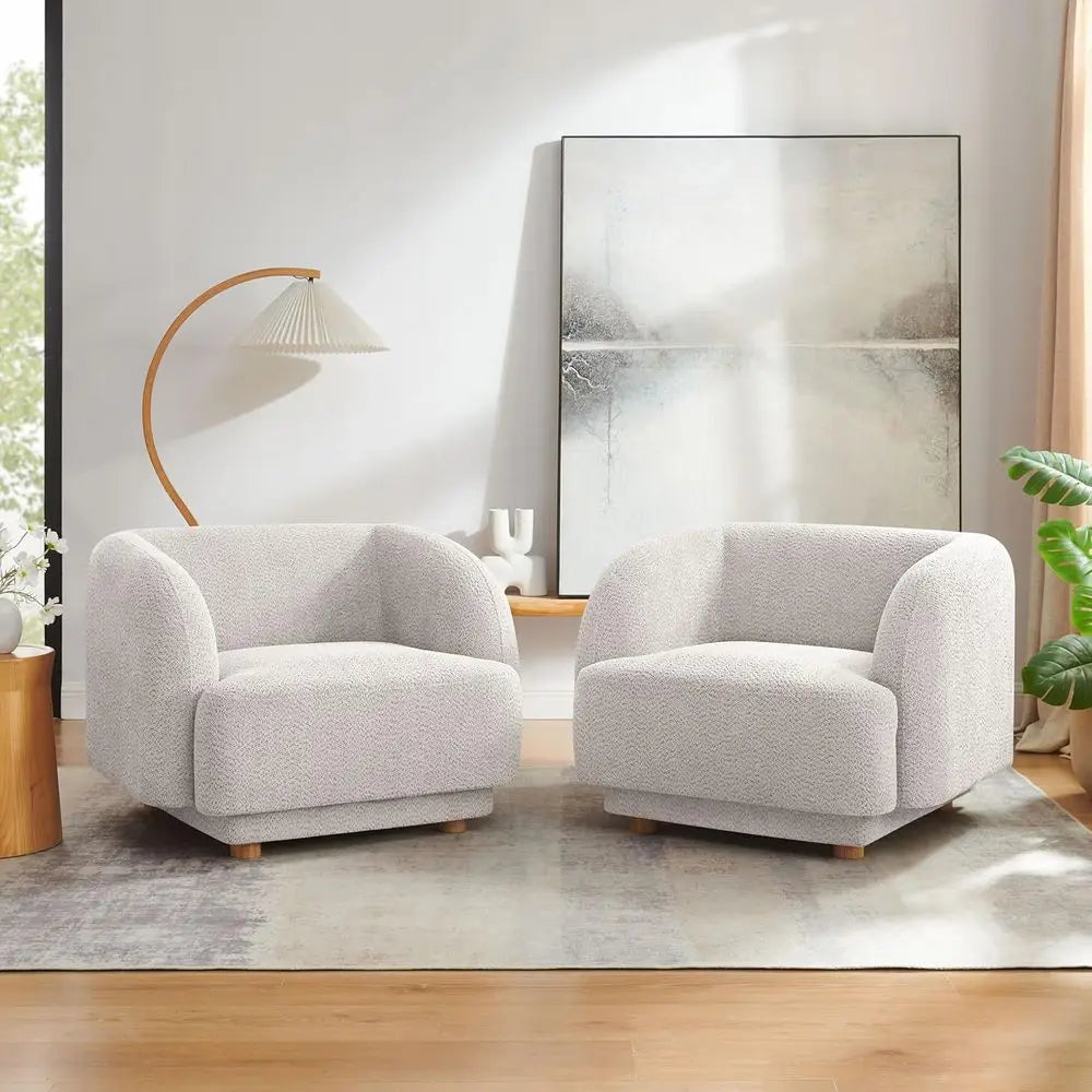 Large Comfortable Barrel Chair, Wooden Legs, Stylish Upholstered Armchair for Living Room, Bedroom, or Waiting Area (Camel)
