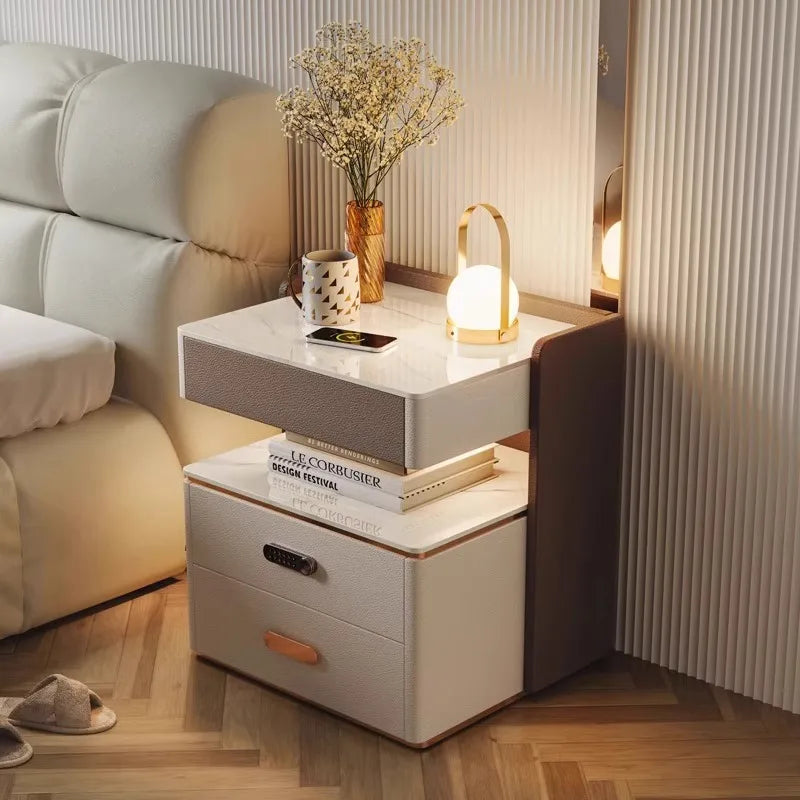 Smart bedside table with sensor light fingerprint lock Bluetooth speaker USB interface