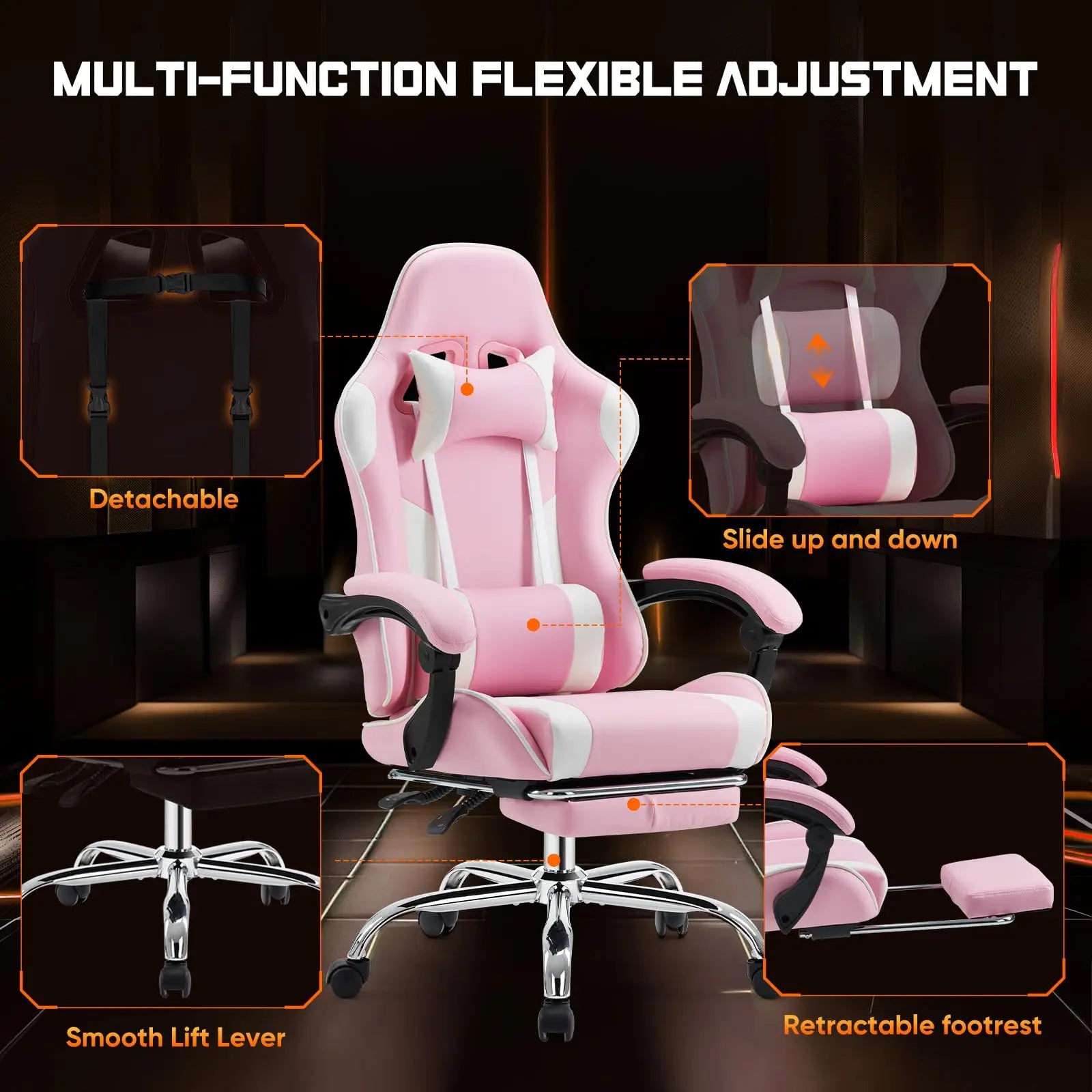 Ergonomic Office Gaming Chair with Footrest and Lumbar Support