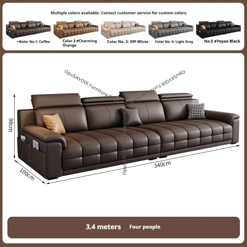Italian Minimalist Lawrence Top Grain Leather Sofa