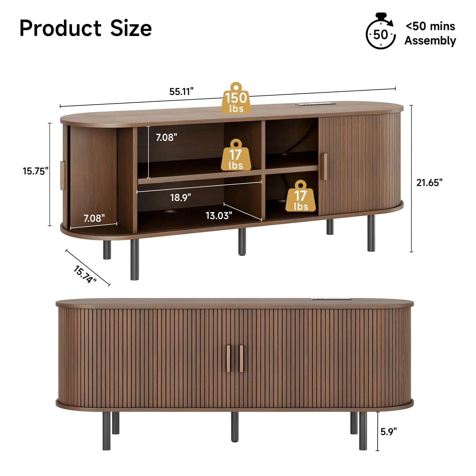 TV Stand, Power Outlet, 60/70",TV, Sliding Doors, Adjustable Shelves
