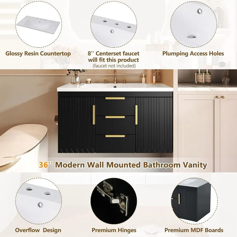 36 Inch loating Bathroom Vanity Cabinet with Sink,