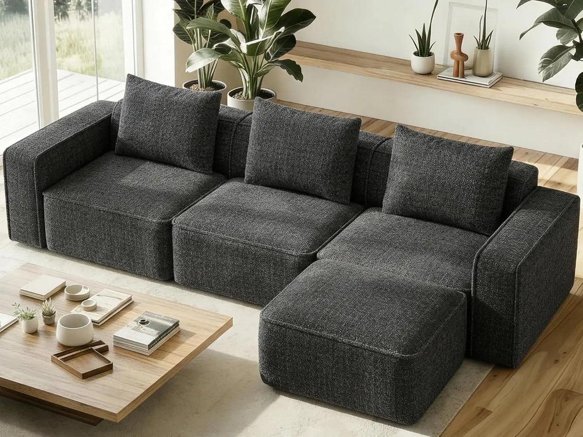 103" Sectional Couch, Modular Sofa, Wood Frame, Deep Seat L Shaped