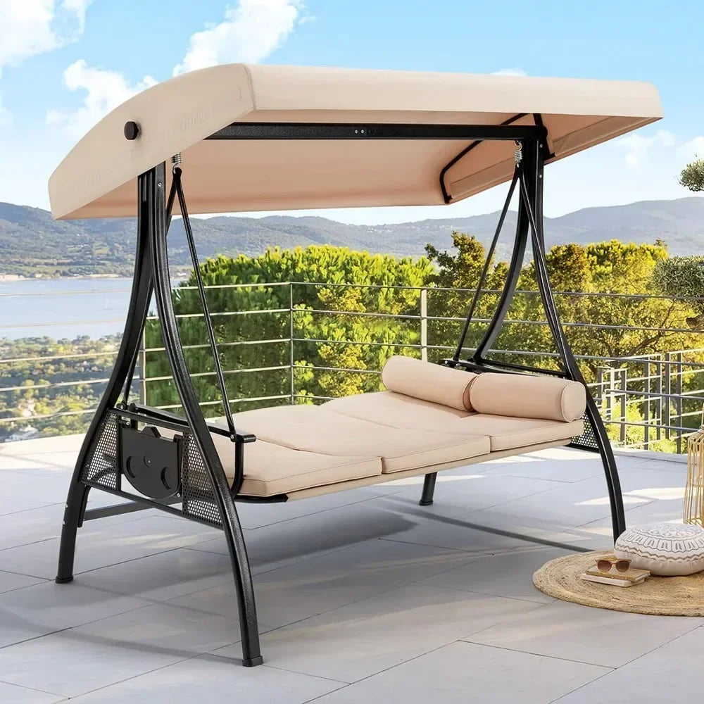 3-Seat Outdoor Swing Set with Adjustable Canopy