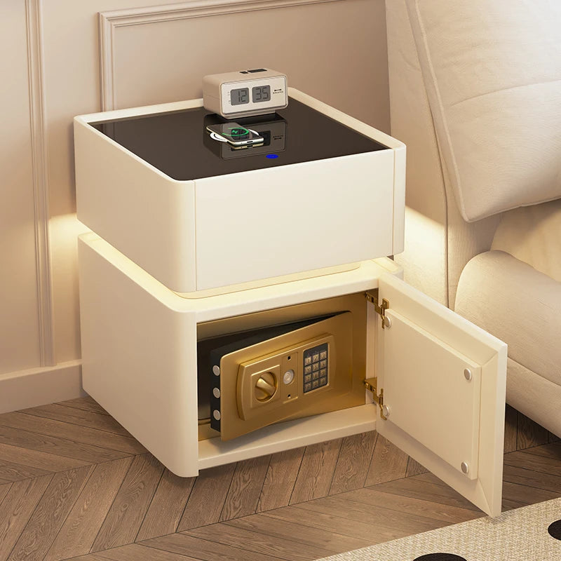 French Minimalist Bedside Table Classic with Safe