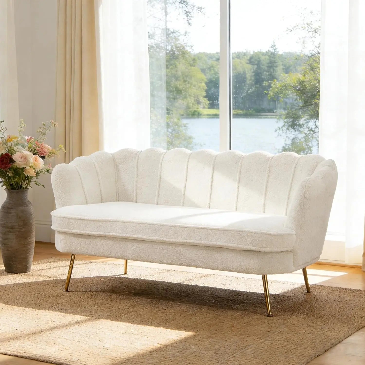 2-Seater Sofa, 59" Loveseat Settee with Gold Metal Legs