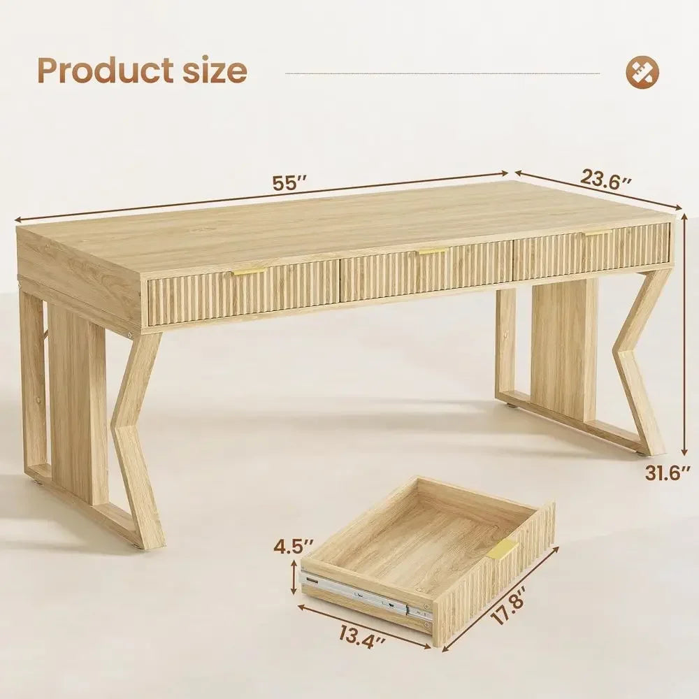 55-inch Natural Oak Executive Home Office Desk