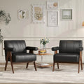 Mid Century Modern Black Leather Accent Chair Set Of 2 Comfy Reading Side Arm Chairs Wood Arms Living Room Bedroom,Customized