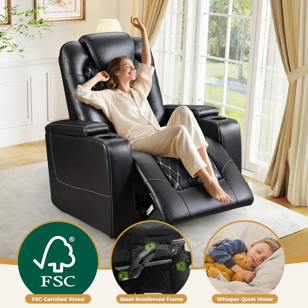 Electric Power Recliner Chair with USB Ports and Cup Holders