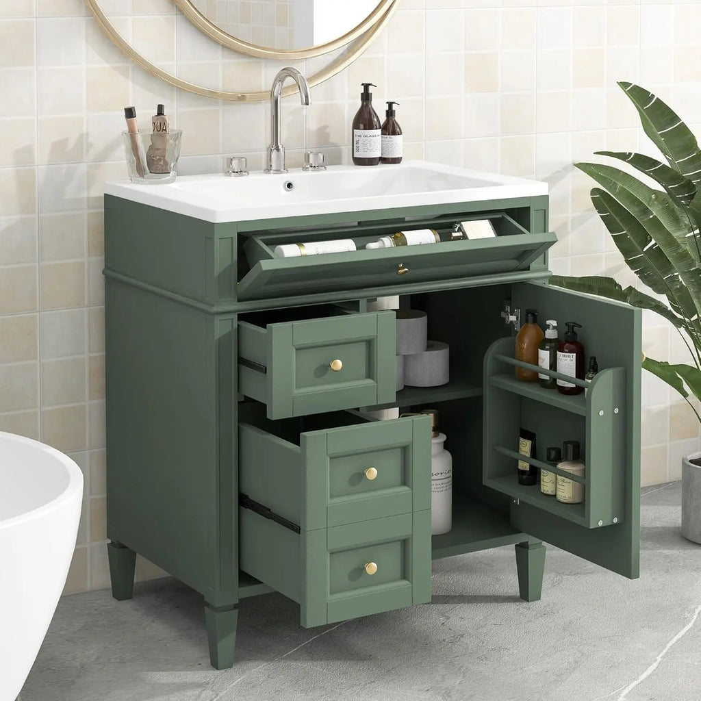 30" Bathroom Vanity Ceramic Sink Modern Freestanding Storage