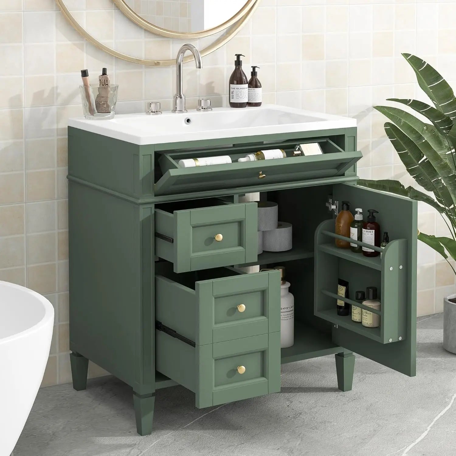 30" Bathroom Vanity Ceramic Sink Modern Freestanding Storage