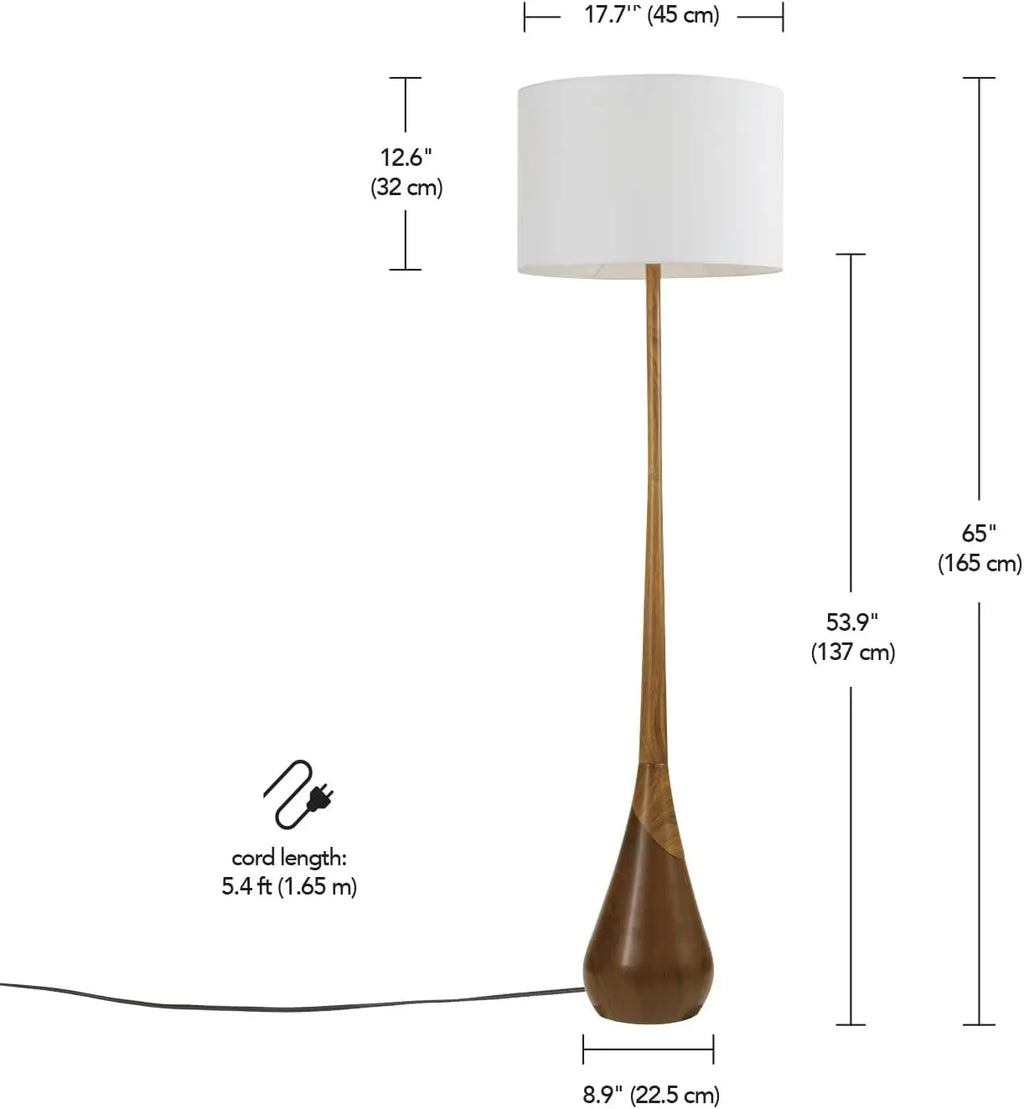 65" Floor Lamp 2-Tone Faux Wood Base White Fabric Shade
