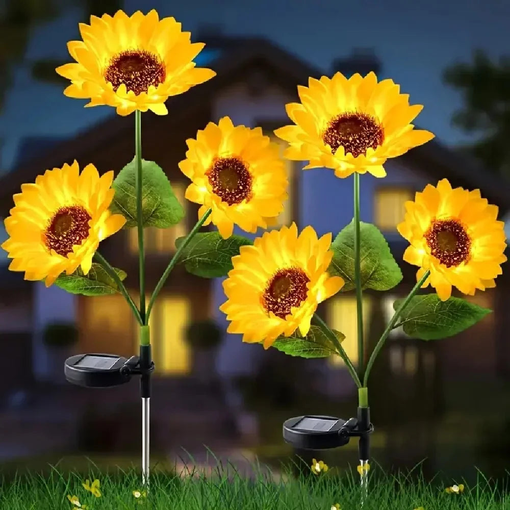 1PC 1/3 Heads Sunflower Solar LED Lights,Warm White Atmosphere Outdoor Decoration