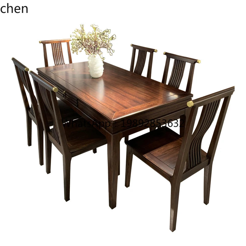 New Chinese-style all-solid wood rectangular dining table and chair combination