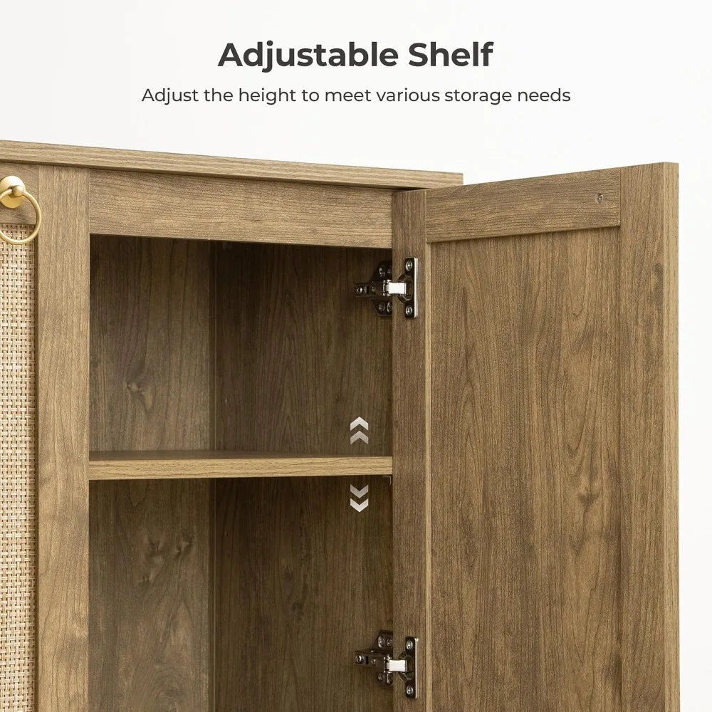 Rattan Sideboard Buffet Cabinet with Open Storage