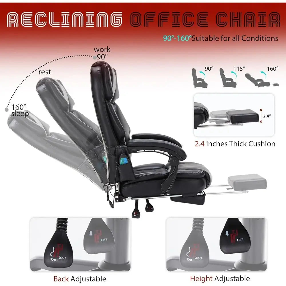 Ergonomic Executive Swivel Chair with Heat, Vibration, and Footrest